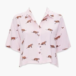 Cheetah Print Pink Button Up Crop Top Small